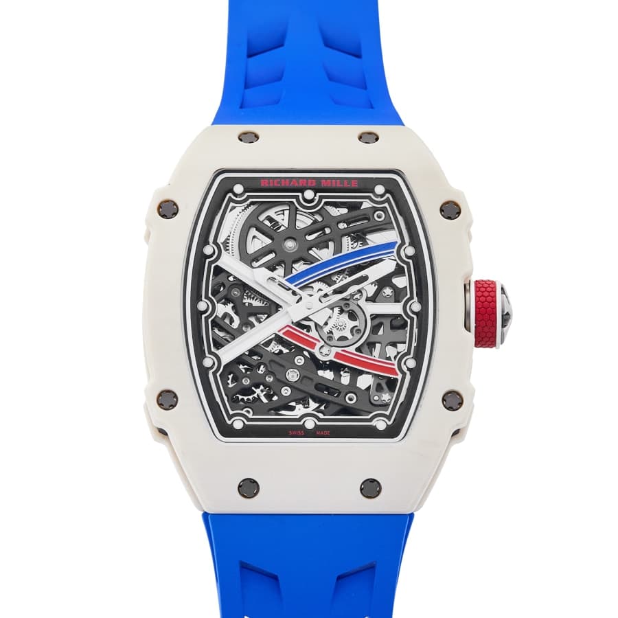 Richard Mille RM 67-02 Alexis Pinturault in white Quartz TPT with French tricolore bridges and blue rubber strap