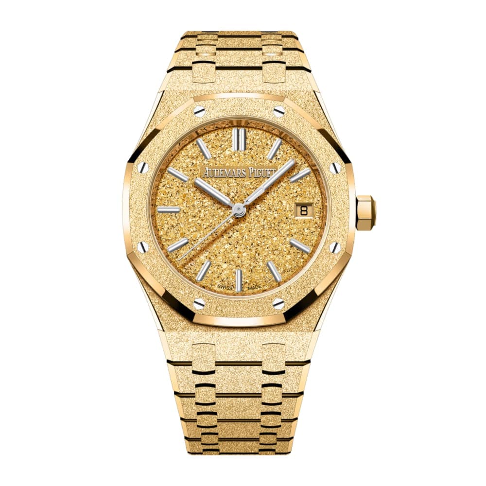 Audemars Piguet Royal Oak Frosted Gold in yellow gold with crystal sand dial and integrated bracelet
