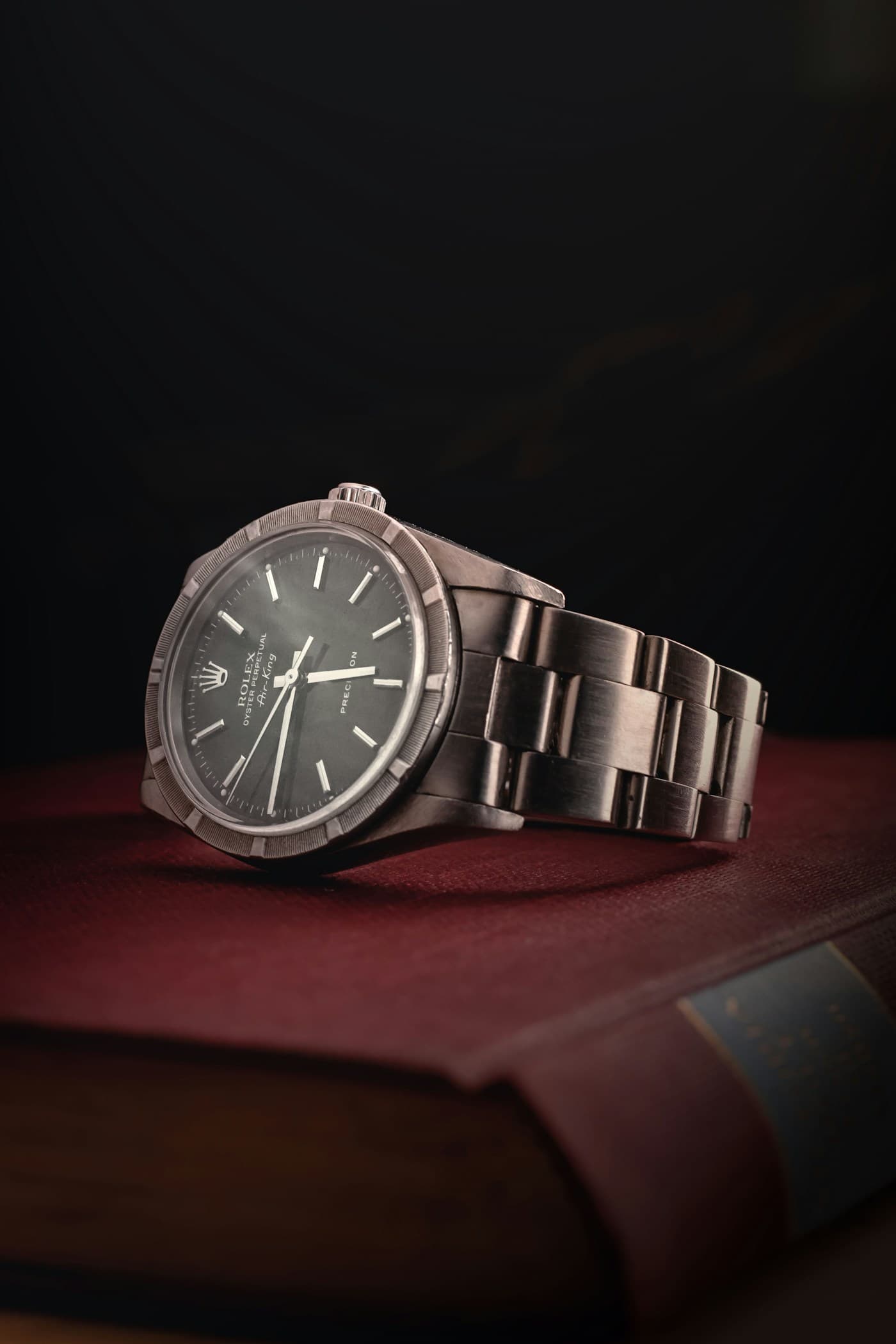 Vintage Rolex Air-King Precision with engine-turned bezel on Oyster bracelet