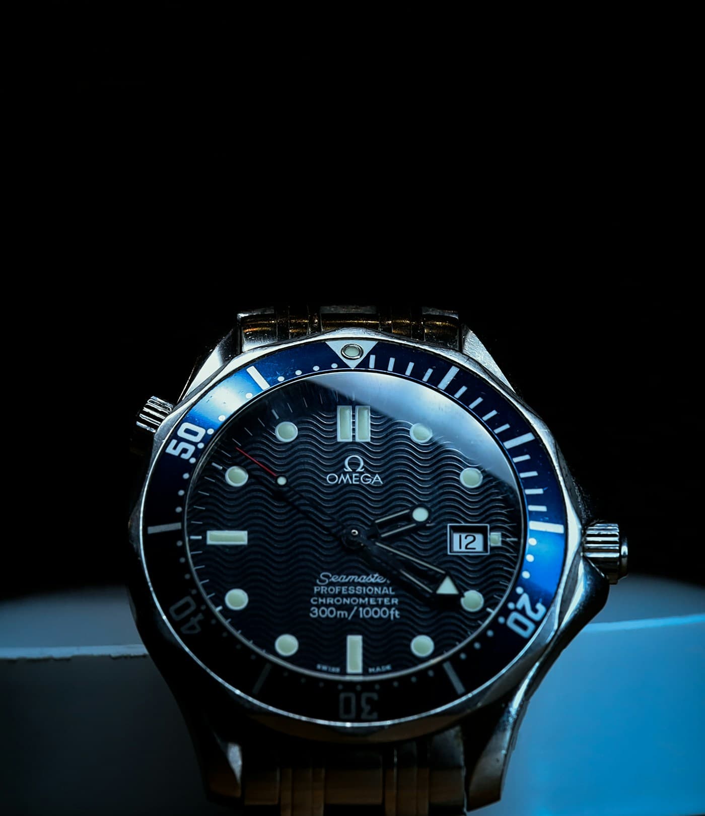 Omega Seamaster Professional 300M with blue wave dial and blue bezel